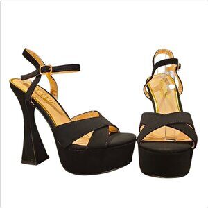 Black Platform Heel Sandals with Ankle Strap